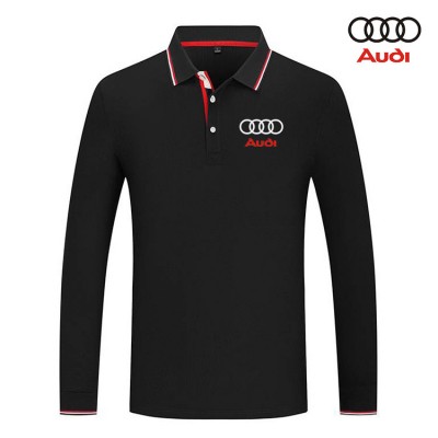 2022 Polo Audi Homme Manche Longue Col Contrasté Coton Piqué Slim Fit