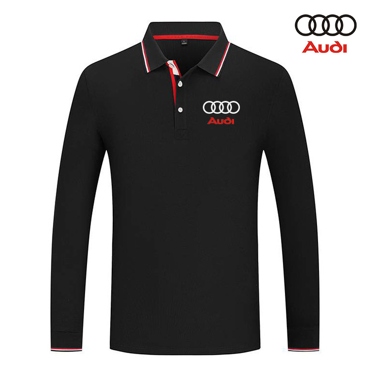 2022 Polo Audi Homme Manche Longue Col Contrasté Coton Piqué Slim Fit